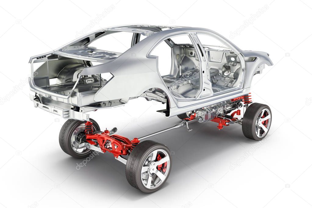 Body and suspension of the car with wheel and engine Undercarria