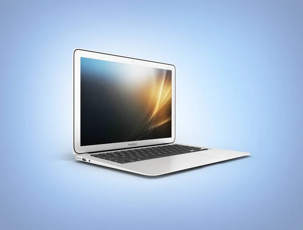 Moderno laptop isolato su sfondo sfumato blu 3d — Foto Stock