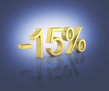 Altın metin yansıma ile koyu mavi arka planda yüzde 15 kapalı