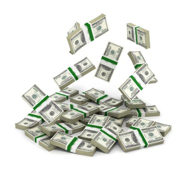 Beyaz arka plan 3D rende para Amerikan Doları banknotlar yığını