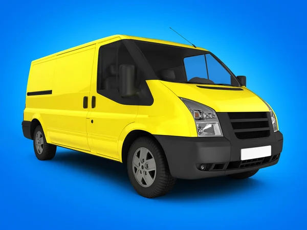 Κίτρινο φορτηγό παράδοσης σε μπλε φόντο διαβάθμισης 3D — Φωτογραφία Αρχείου