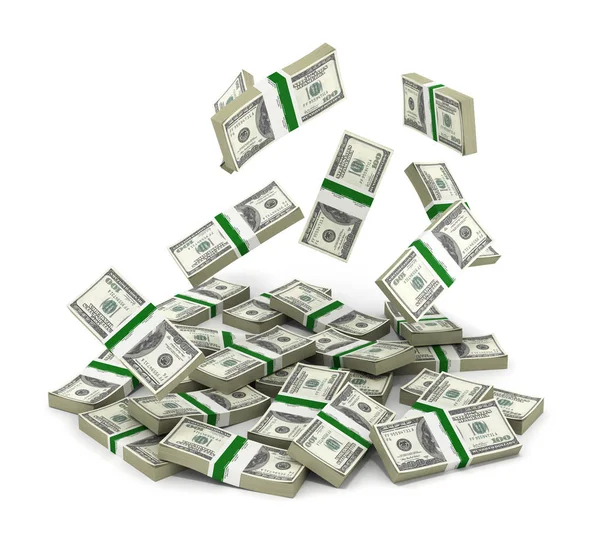 Beyaz arka plan 3D rende para Amerikan Doları banknotlar yığını