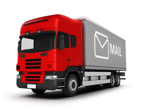 Ciężarówka mail na białym tle. ilustracja 3D. — Zdjęcie stockowe