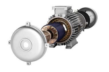 Elektrik motoru beyaz gölge olmadan ayrıntılı arka plan 3d