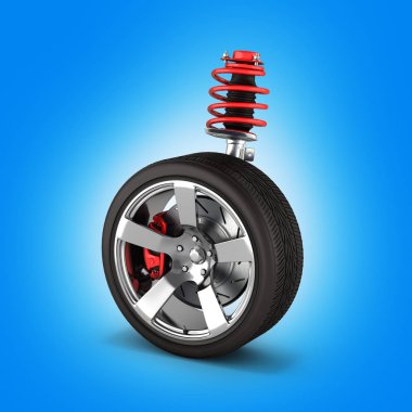mavi Duranlıoğlu üzerinde tekerlek perspektif görünümü ile arabanın süspansiyon