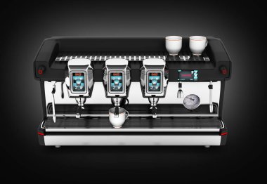 Siyah degrade arka plan 3D modern kahve makinesi