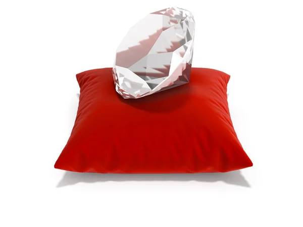 Diamante sobre una almohada aislada sobre fondo blanco 3d render — Foto de Stock