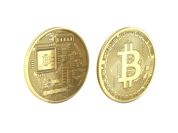 Bitcoin 3d izometrik fiziksel bit sikke altın dijital Döviz 