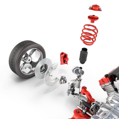 Arabanın ile tekerlek ve motor şasi det içinde süspansiyon