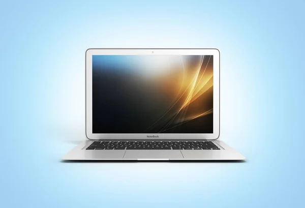 Moderno laptop isolato su sfondo sfumato blu 3d — Foto Stock