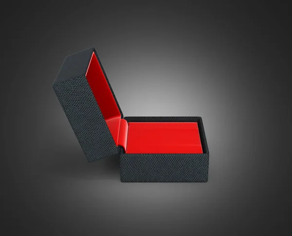 Boîte cadeau ouverte avec vue latérale intérieure en matériau rouge sur dégradé noir — Photo