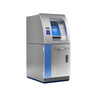 Beyaz 3D üzerinde gölge olmadan ATM banka nakit makinesi