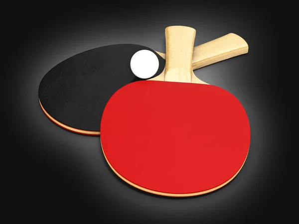 Ping-Pong rackets met bal op zwarte gradeint achtergrond 3D — Stockfoto