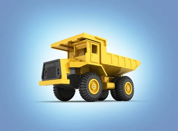 Yellow toy dump truck isolated on blue grdient gradient backgrou
