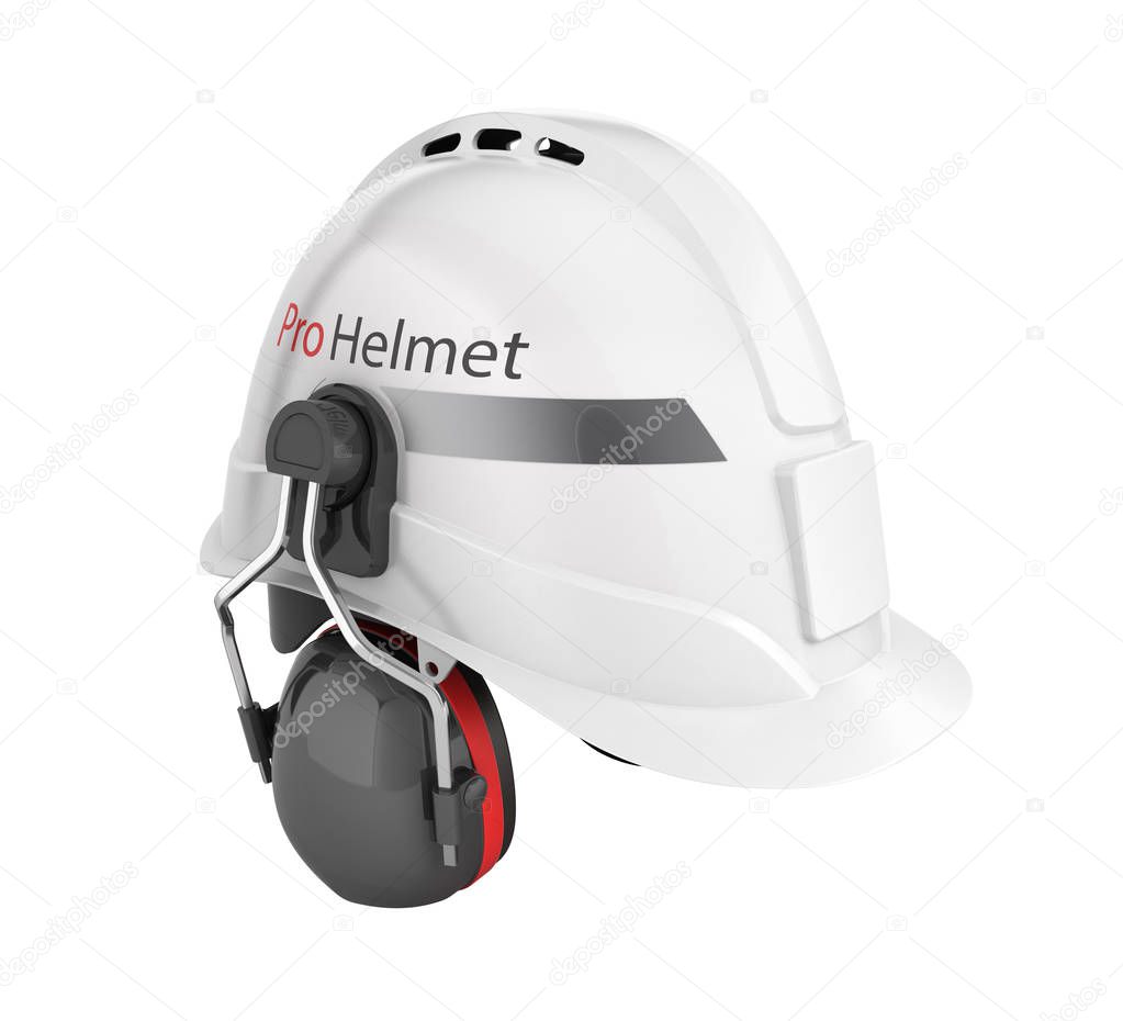 Hard hat safety halmet with earmuffs isolated on white backgroun