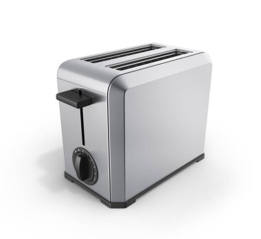 Gri metal ekmek kızartma makinesi üzerinde beyaz izole arka plan 3d