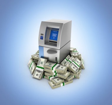 100 dolarlık tarafından çevrili atm banka para makine küme içinde bankrolls