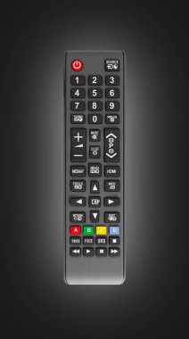 Siyah degrade arka planda yalıtılmış TV uzaktan kumanda 3D rende