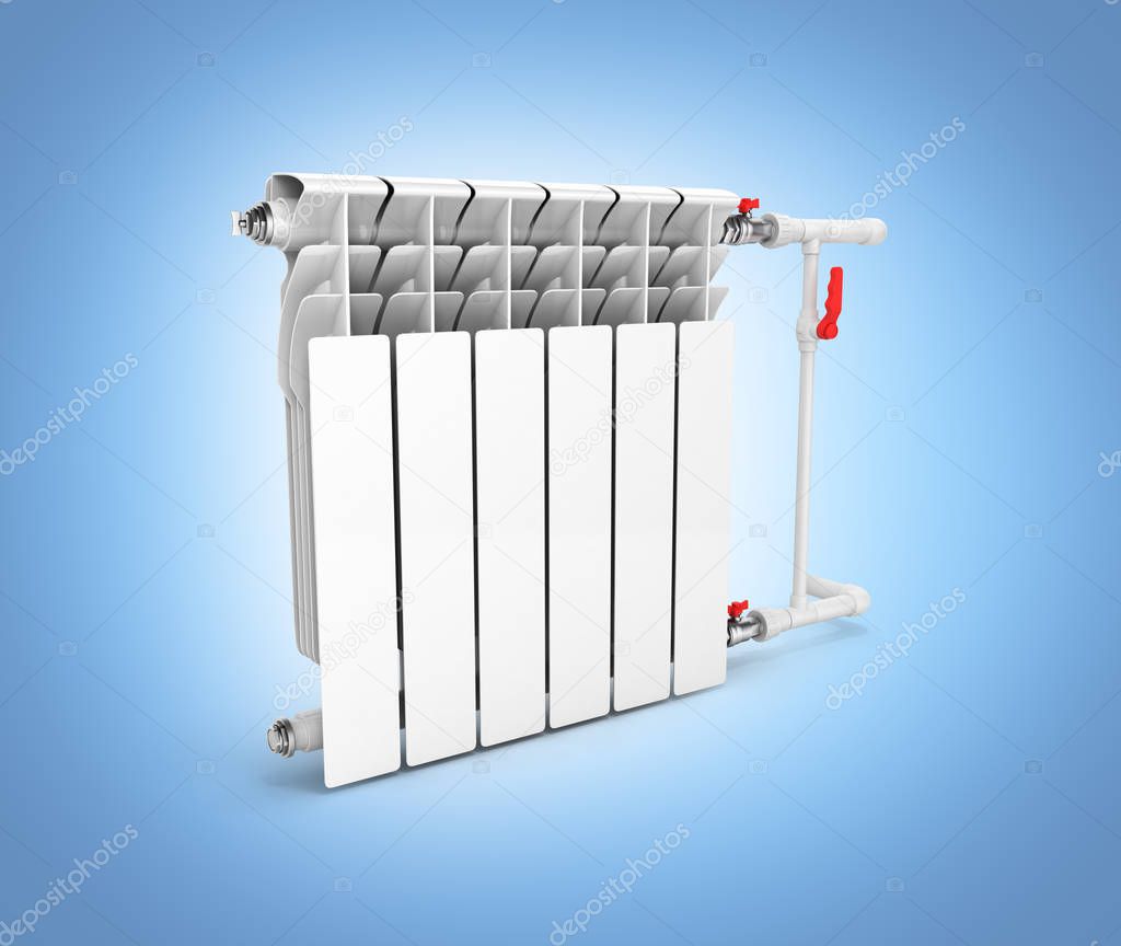 Heating white radiator isolated on blue gradient background 3d