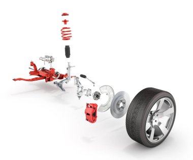 Beyaz b izole tekerlek ile araç iin ayrıntıları süspansiyon