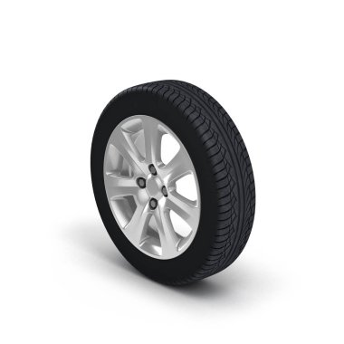 Otomotiv tekerlek üzerinde beyaz 3d illüstrasyon izole