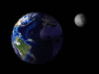 Dünya ve ay bir siyah uzaydan 3d arka plan