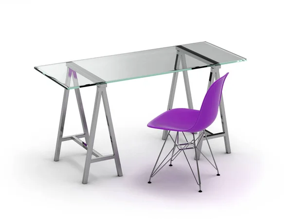 Bord och stol isolerad på vit bakgrund 3D-illustration — Stockfoto