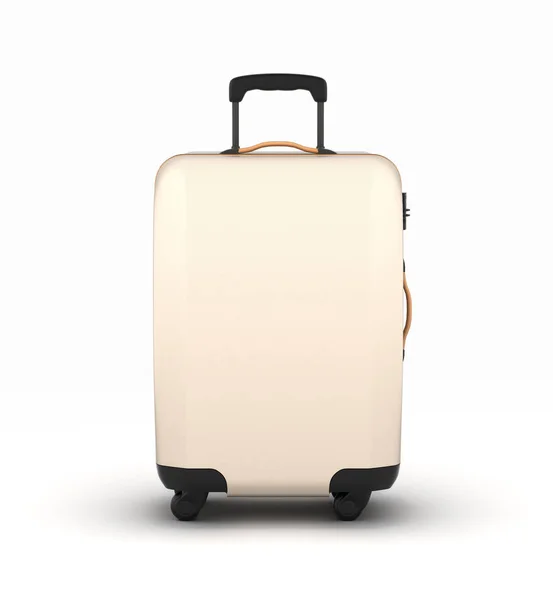 Kerekeken elszigetelt fehér bőrönd 3d háttér — Stock Fotó