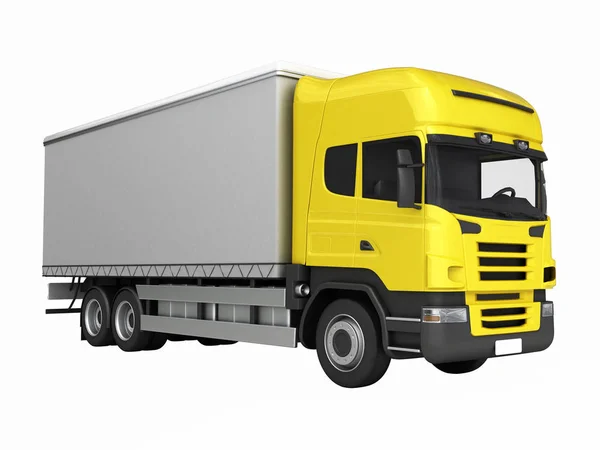 Yellow delivery truck witout shadow on a white background 3D — 스톡 사진