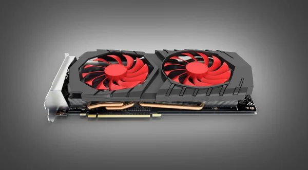Video Graphic card GPU isolated on black gradient background 3d — Stock Photo, Image