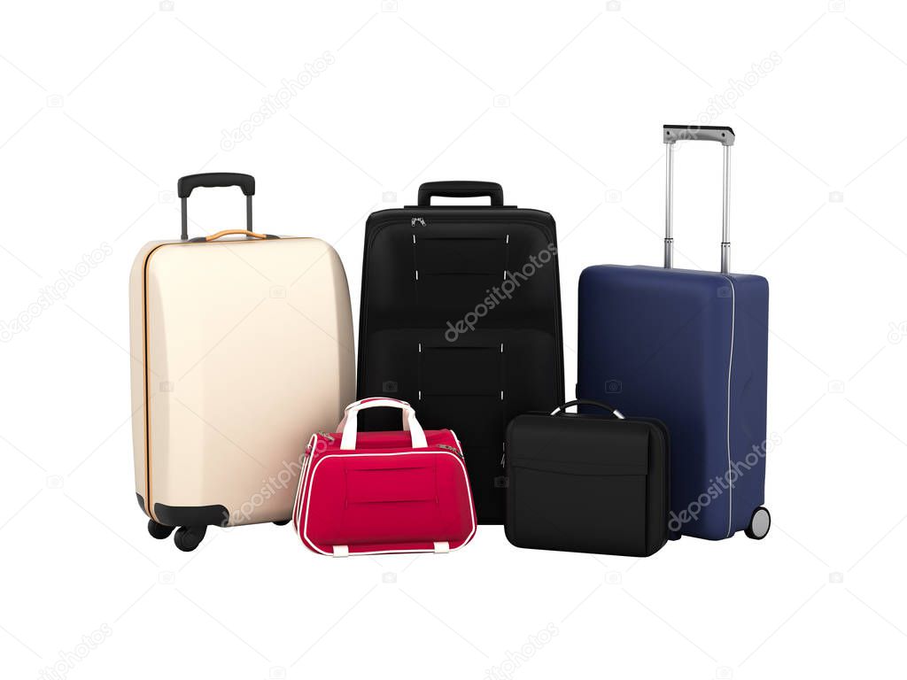 Suitcases and bags, travel concept isolated on white without sha