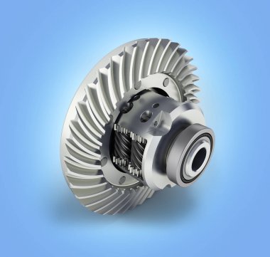 Mavi degrade arka planda diferansiyel dişli 3D ıllustratio