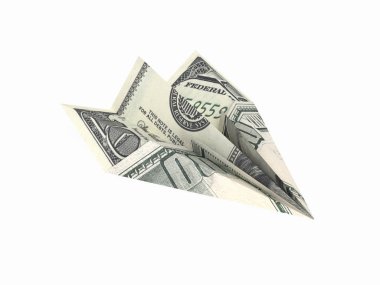 Kağıt Doları uçak olmadan gölge beyaz arka plan 3d