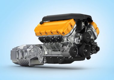 Mavi degrade arka planda Otomotiv motor şanzıman montajı 3