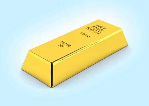 Barra de ouro perspectiva vista no fundo gradiente azul 3d — Fotografia de Stock