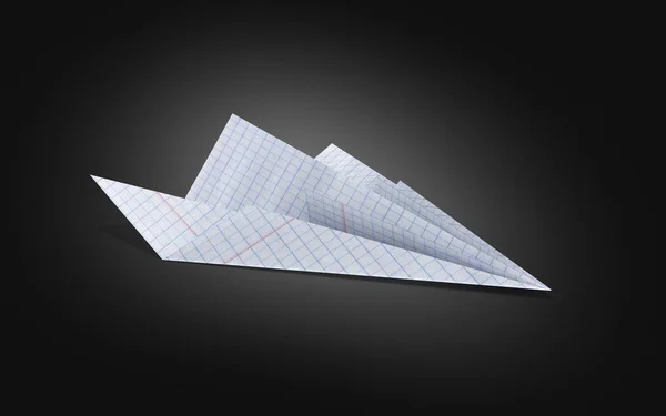 Paper plane made with graph paper on black grdient background 3d — Stock Photo, Image