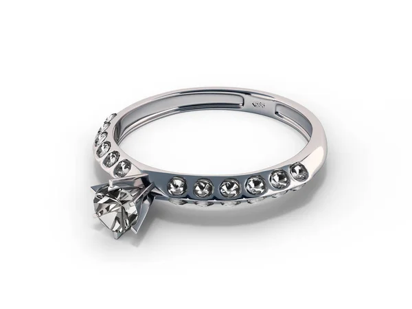 Anello in argento con concetto di gioielli con diamanti isolato su dorso bianco — Foto Stock