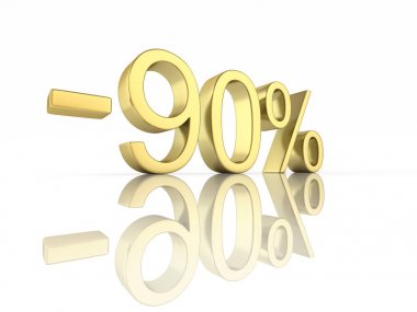 Yansıma 3d ile beyaz arka plan üzerinde Altın metin yüzde 90 kapalı 