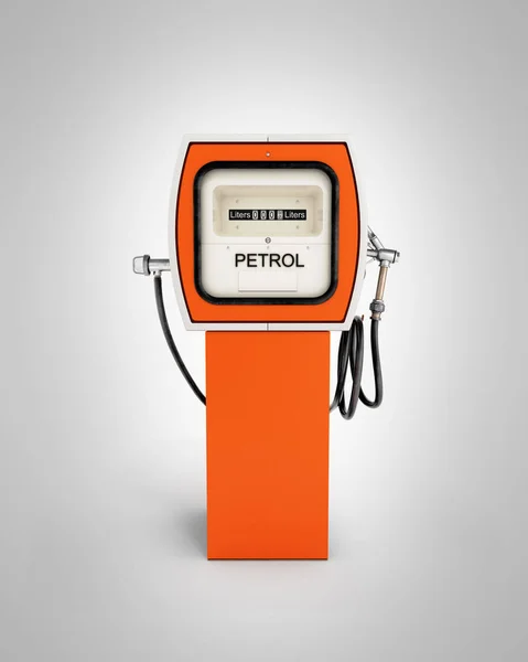 Retro pompa paliwowa w kolorze pomarańczowym izolowane na szarym tle gradientu w — Zdjęcie stockowe