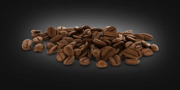 Kaffeebohnen ohne Schatten auf schwarzem Farbverlauf Hintergrund 3d — Stockfoto