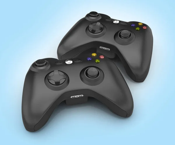 Black gamepads multiplayer games illustration on blue gradient b — Stock Photo, Image