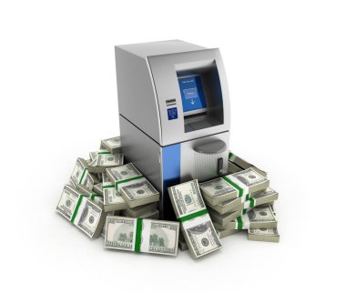 100 dolarlık tarafından çevrili atm banka para makine küme içinde bankrolls