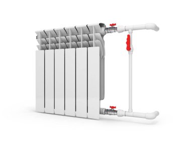 Isıtma beyaz radyatör üzerinde beyaz izole arka plan 3d