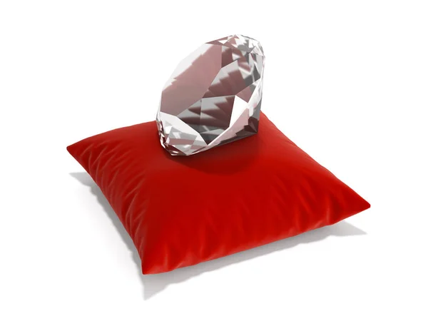 Diamante sobre una almohada sobre fondo blanco 3d render — Foto de Stock