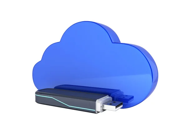 Concetto di cloud storage USB flash drive con cloud isolato su — Foto Stock