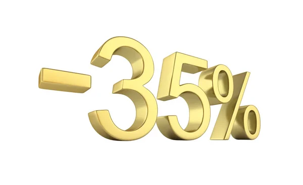 Texto de oro 35 por ciento de descuento sobre fondo blanco sin sombra 3D r — Foto de Stock