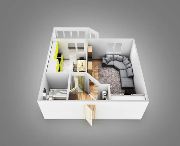 interior apartment roofless apartment layout on grey gradient ba