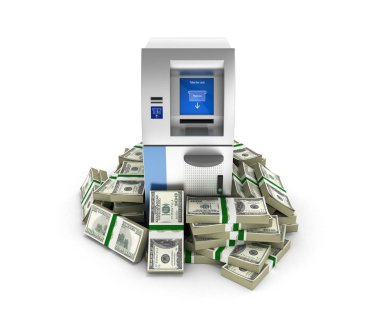 100 dolarlık tarafından çevrili atm banka para makine küme içinde bankrolls