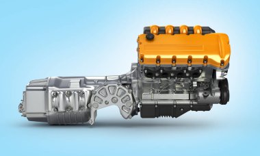 Mavi degrade ba otomotiv motor şanzıman montaj yan görünümü