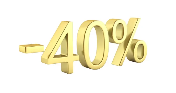 Texto de oro 40 por ciento de descuento sobre fondo blanco sin sombra 3D r — Foto de Stock